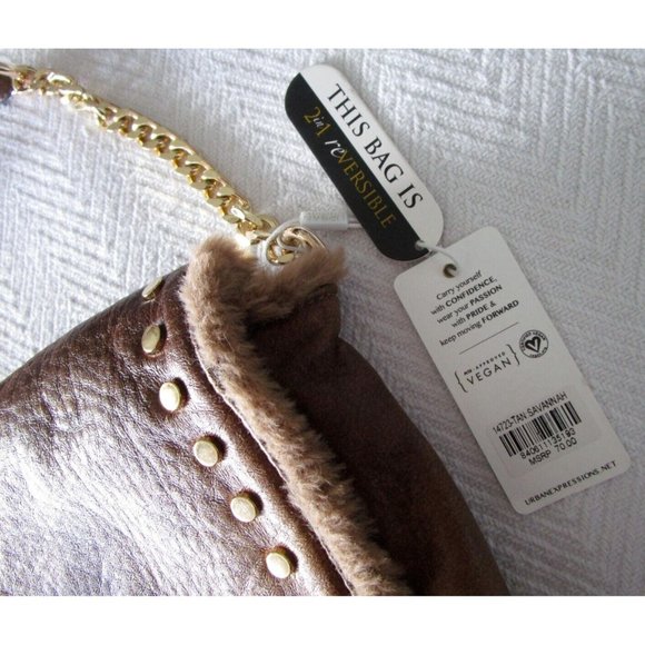 Urban Expressions Tan-Savannah Vegan Purse Reversible /Pouch NWT Gold Adj. Strap - Picture 3 of 16
